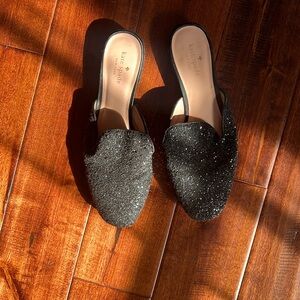Kate Spade Black Glitter Leather Trimmed Slides Size 9.5
